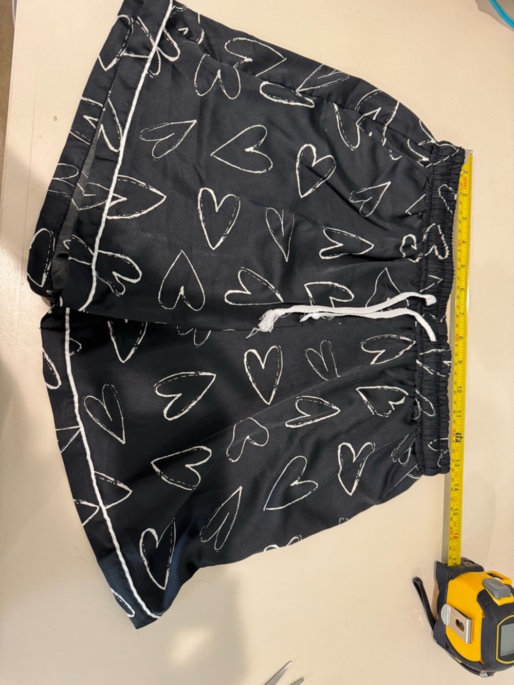 Hello Mello Black Heart Print Drawstring Shorts